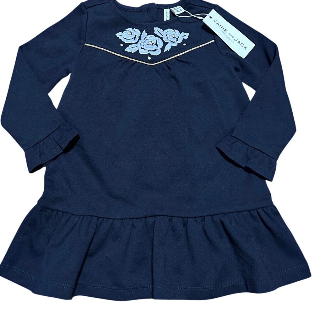 Janie and Jack | NWT Blue Rose Embroidered Long Sleeve Dress 18-24 months